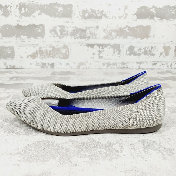 NEW Rothy's The Flat Gray WhiteKnit Pointy Toe Slip On Loafers O356